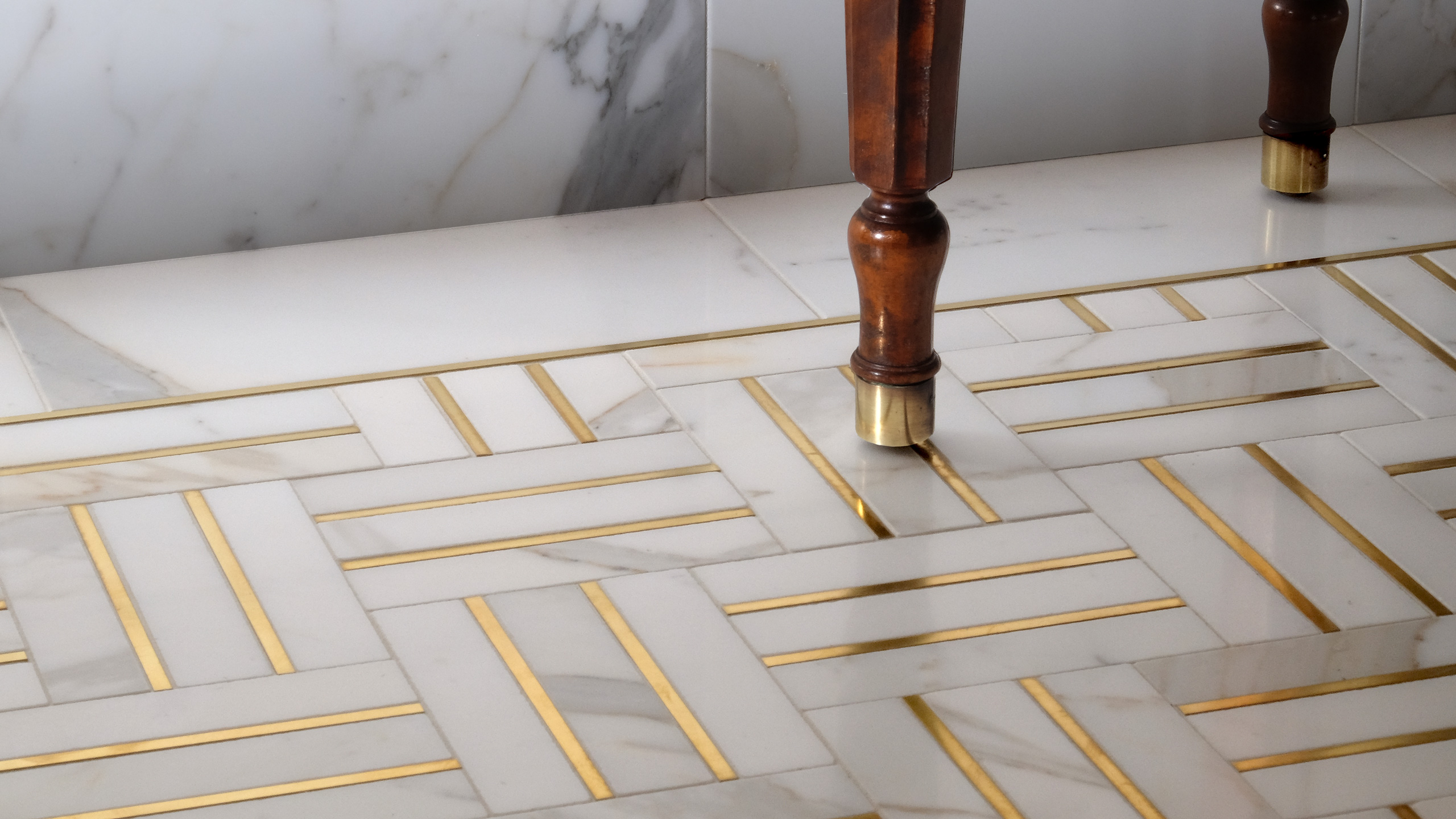 Bronzework Studio Precision Liner Living Brass Herringbone Floor 2560 1440  - Lowitz & Company