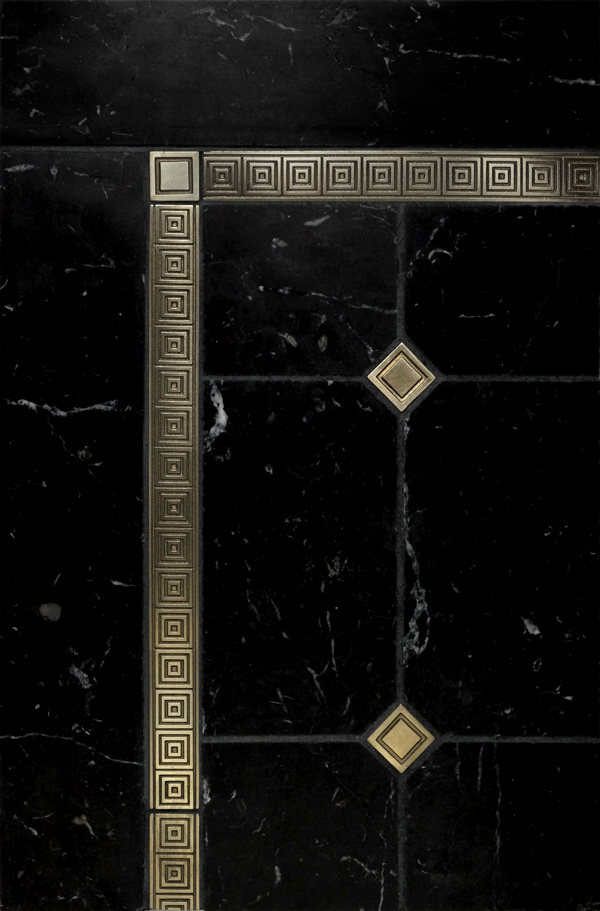 Quadrille accent liners and Square inset tiles with black marble