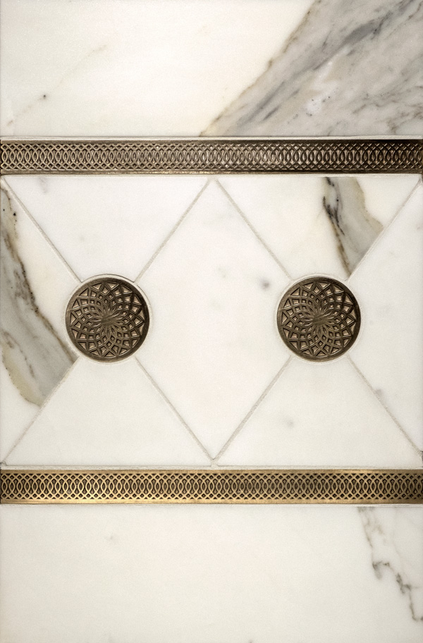 Dahlia metal inset and Octave metal accent liner with white marble
